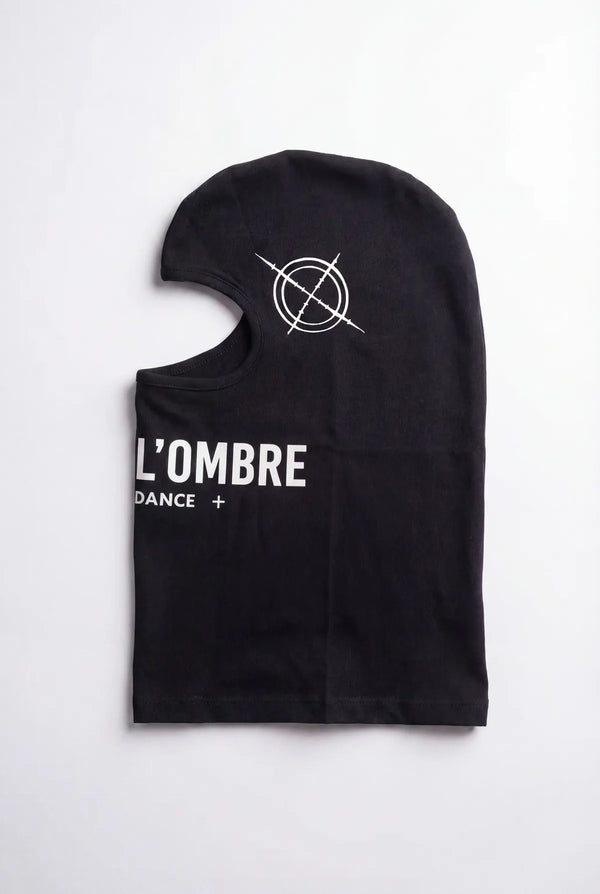 Cagoule noire DANS L'OMBRE — logo cible sérigraphié, vue à plat